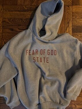 Fear of God Grey Hoodie with Red Script